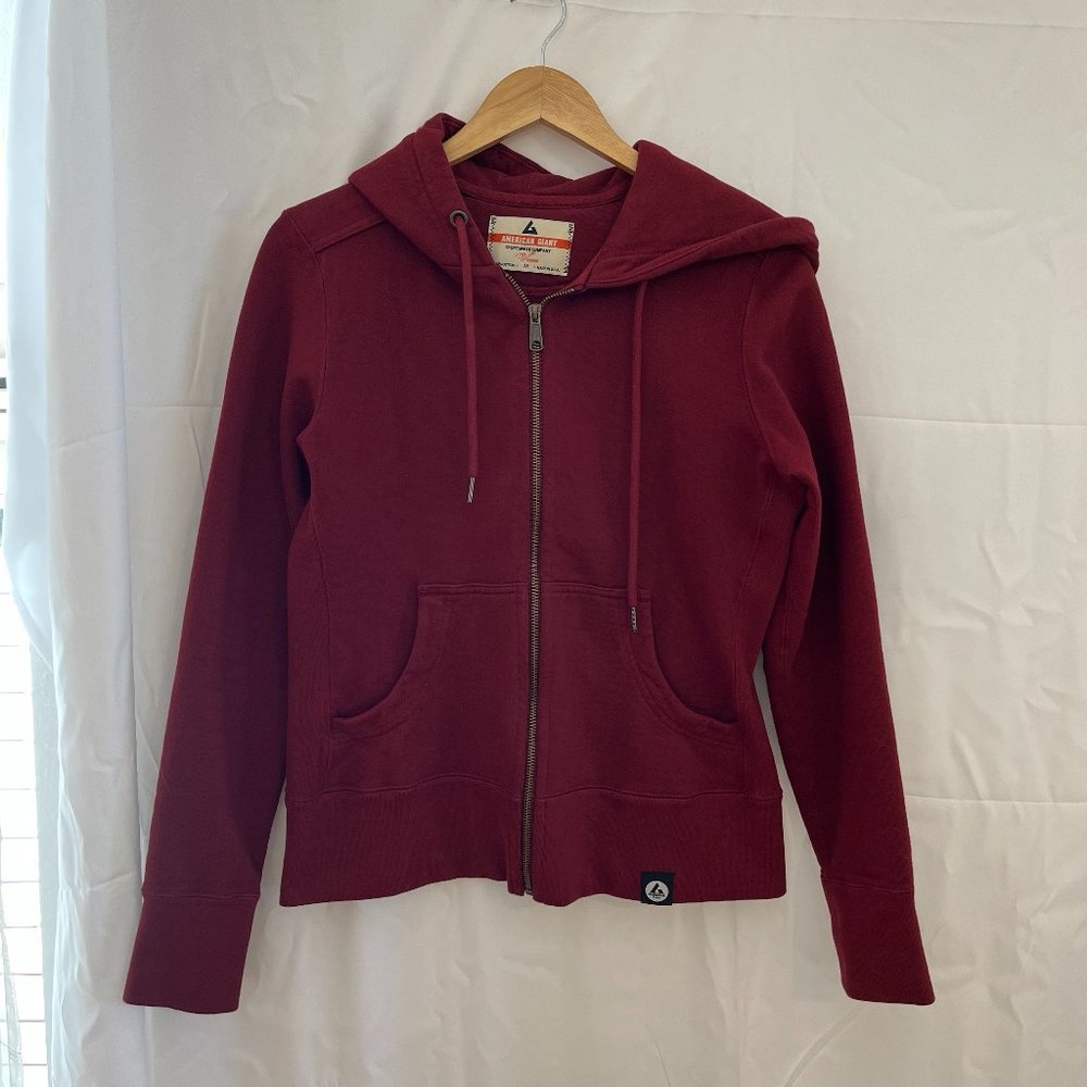 American Giant Woman's Red Oxblood Full Zip Hoodie Sweatshirt Sz Med